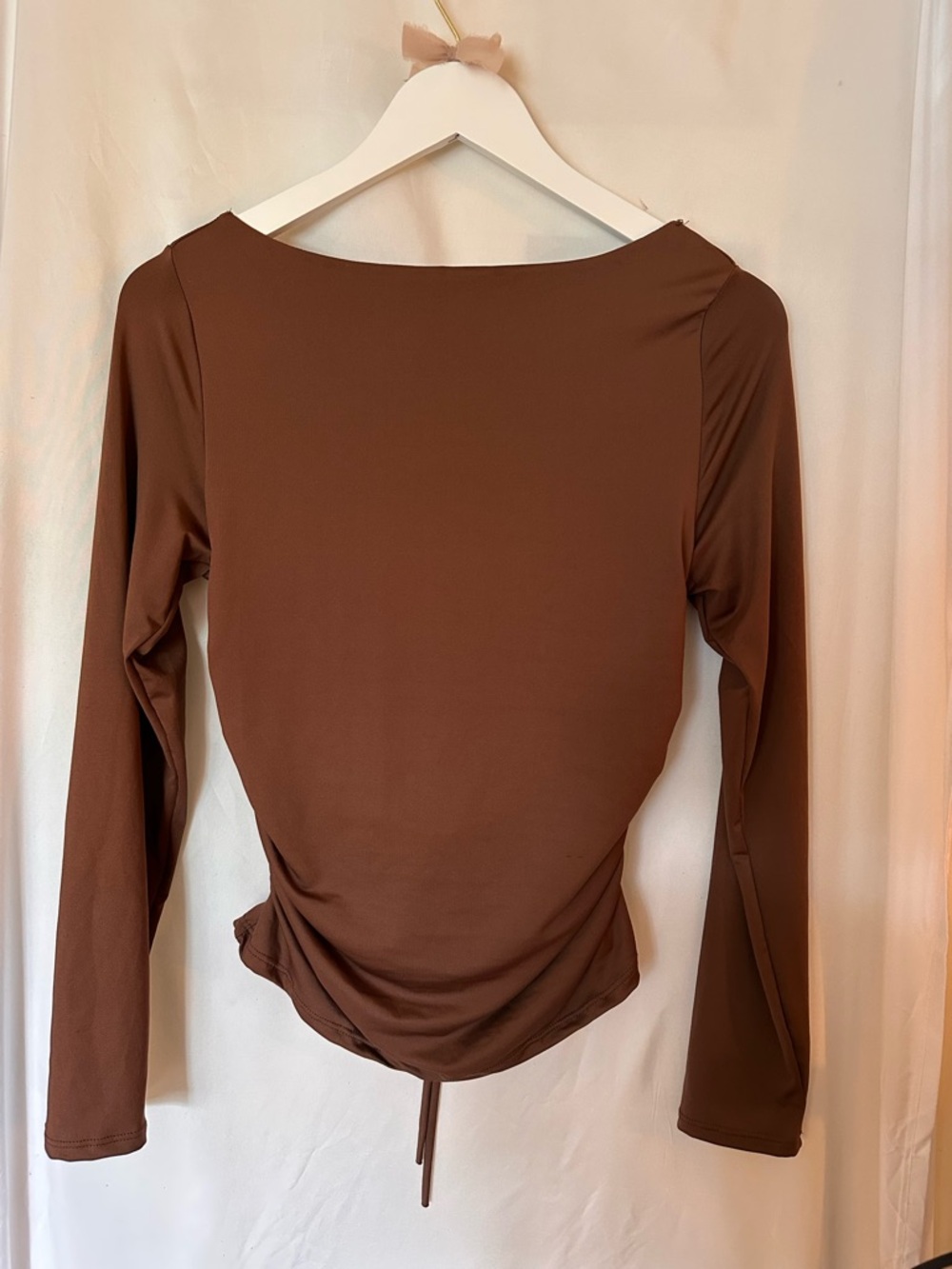gaze Brown Long Sleeve Ruched Back Top